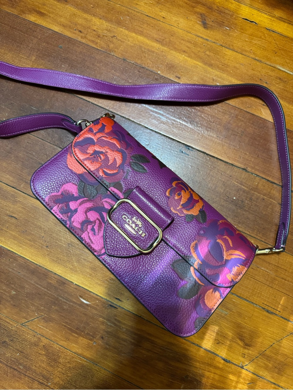 Coach Purple Floral Leather Bag